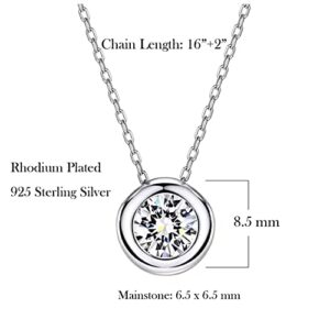 Mints S925 White Gold Plated 1.00 ct (D Color, VVS Clarity) Diamond CZ Bezel-Set Solitaire Sterling Silver Pendant Necklace 16" - 18"