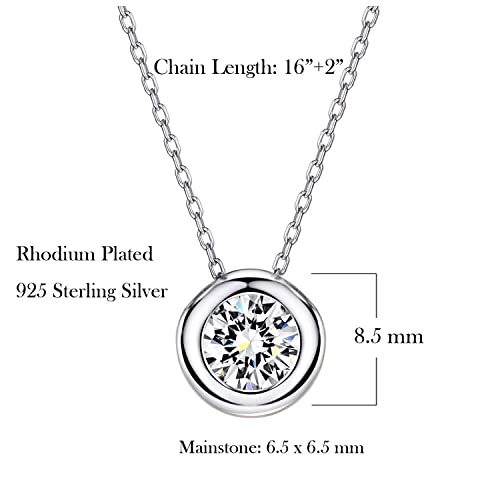 Mints S925 White Gold Plated 1.00 ct (D Color, VVS Clarity) Diamond CZ Bezel-Set Solitaire Sterling Silver Pendant Necklace 16" - 18"