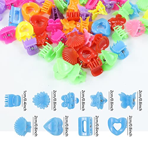 Lawie 90 Pack Small Mini Rainbow Flower Star Heart Butterfly Plastic Hair Claw Clips Jaw Barrettes Grip Clamps Pins Updo Decorative Bun Bangs Braids Y2K Accessories for Kids Toddler Baby Girls Dolls