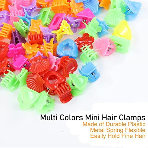 Lawie 90 Pack Small Mini Rainbow Flower Star Heart Butterfly Plastic Hair Claw Clips Jaw Barrettes Grip Clamps Pins Updo Decorative Bun Bangs Braids Y2K Accessories for Kids Toddler Baby Girls Dolls