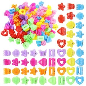 Lawie 90 Pack Small Mini Rainbow Flower Star Heart Butterfly Plastic Hair Claw Clips Jaw Barrettes Grip Clamps Pins Updo Decorative Bun Bangs Braids Y2K Accessories for Kids Toddler Baby Girls Dolls