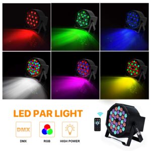 missyee 36 RGB LED DJ Stage Uplight -DMX Control Sound Activated with Remote Control and 9 Modes LED for Wedding, Events, Christmas and Halloween Music Disco Party -R&D in USA -4 Pack