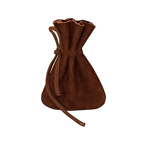 Hide & Drink, Medieval Drawstring Coin Pouch, Vintage Bag, Cosplay, Full Grain Leather, Handmade (Swayze Suede, S)