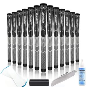 CHAMPKEY Comfortable Golf Grips Set of 13 - Choose Between 13 Grips with 15 Tapes and 13 Grips with All Repair Kits (Black&Grey(All Repair Kits Included), Standard)