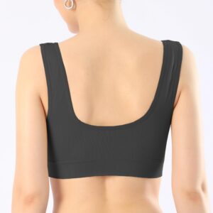 KINYAOYAO Women's 3-Pack Seamless Post-Surgery Bra Sports Bra with Removable Pads Black White Grey