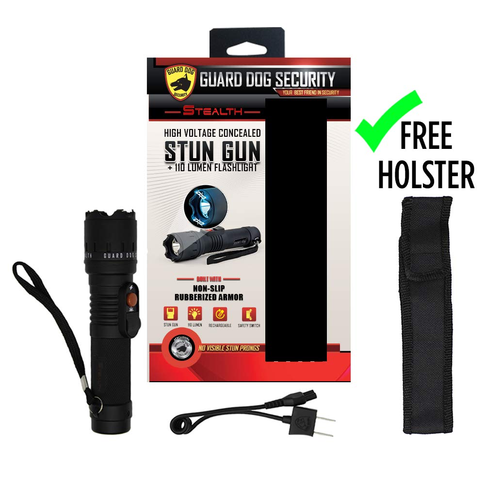 Guard Dog Security Stealth Compact Stun Gun Flashlight, Maximum Voltage, Holster Included, Rechargeable