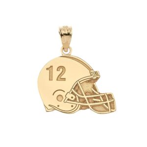 Fine 14K Yellow Gold Football Helmet Pendant - Choice of Number (Front), Name (Back)