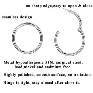 JOFUKIN 20 Gauge Hoop Nose Rings for Women Men Silver Nose Ring Hoop Surgical Steel Nose Hoop Hypoallergenic Body Piercing Rings for Septum Cartilage Helix Conch Rook Tragus Lobe Lip 20g Hoops 8mm