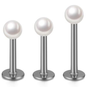 fm fm42 stainless steel 3mm diameter simulated white pearl 16g 6/8/10mm height labret monroe stud (pack of 6)