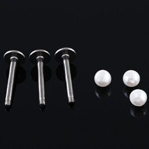 FM FM42 Stainless Steel 3mm Diameter Simulated White Pearl 16G 6/8/10mm Height Labret Monroe Stud (Pack of 6)