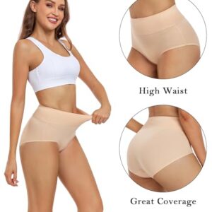 wirarpa Women's Postpartum Underwear High Waisted Ladies Cotton Panties Full Coverage Briefs 5 Pack Beige 2X-Large