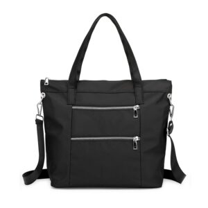 NOTAG Nylon Tote Bags for Women Waterproof Shoulder Handbags Multipockets Ladies Tote Purses (Black)