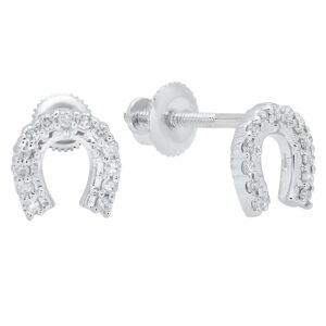 Dazzlingrock Collection 0.15 Carat (ctw) Round White Diamond Ladies Horse Shoe Earrings, 10K White Gold