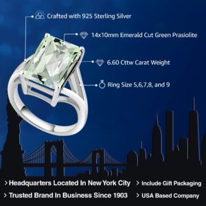 Gem Stone King 6.60 Cttw Green Prasiolite Ring For Women In 925 Sterling Silver | 14X10MM Emerald Checkerboard Cut | Available in size 5, 6, 7, 8, 9