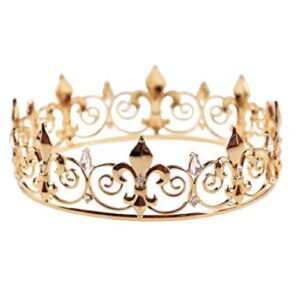 king crown for men male boy prince 7" gold crystal prom birthday wedding party tiara headband, large full round costume accessory royal cake topper, summer