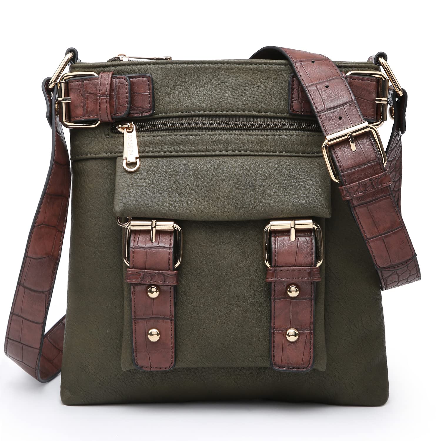 Dasein Top Belted Crossbody Bags for Women Soft Leather Messenger Bag Shoulder Bag Travel Purse (large size-army green)