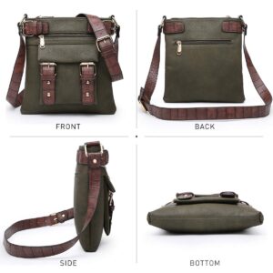 Dasein Top Belted Crossbody Bags for Women Soft Leather Messenger Bag Shoulder Bag Travel Purse (large size-army green)