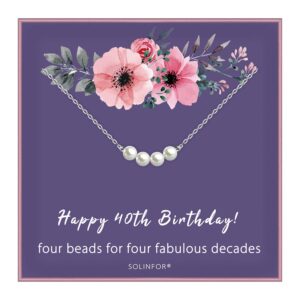 solinfor 40th birthday gifts for women - sterling silver necklace - four pearls for her 4 decade - 40 years old jewelry gift idea