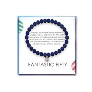 SOLINFOR 50th Birthday Gifts for Women - Lapis Lazuli Beads Bracelet - 50 Years Old Jewelry Gift Idea for Her