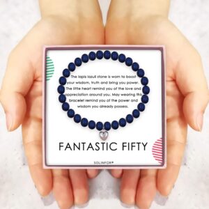 SOLINFOR 50th Birthday Gifts for Women - Lapis Lazuli Beads Bracelet - 50 Years Old Jewelry Gift Idea for Her