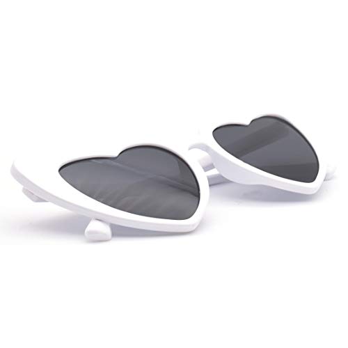 JUSLINK Heart Shaped Sunglasses for Women, Cat Eye Mod Style Retro Kurt Cobain Glasses(White)