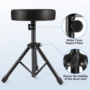 Noeler Universal Drum Throne Stool Metal Professional Drum Seat Sponge Padded for Kids&Adult with Anti-Slip feet