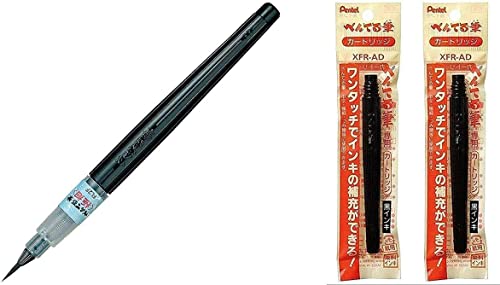 Pentel Fude Brush Pen Extra Fine (XFL2F) + Cartridge (XFR-AD) 2-Pack