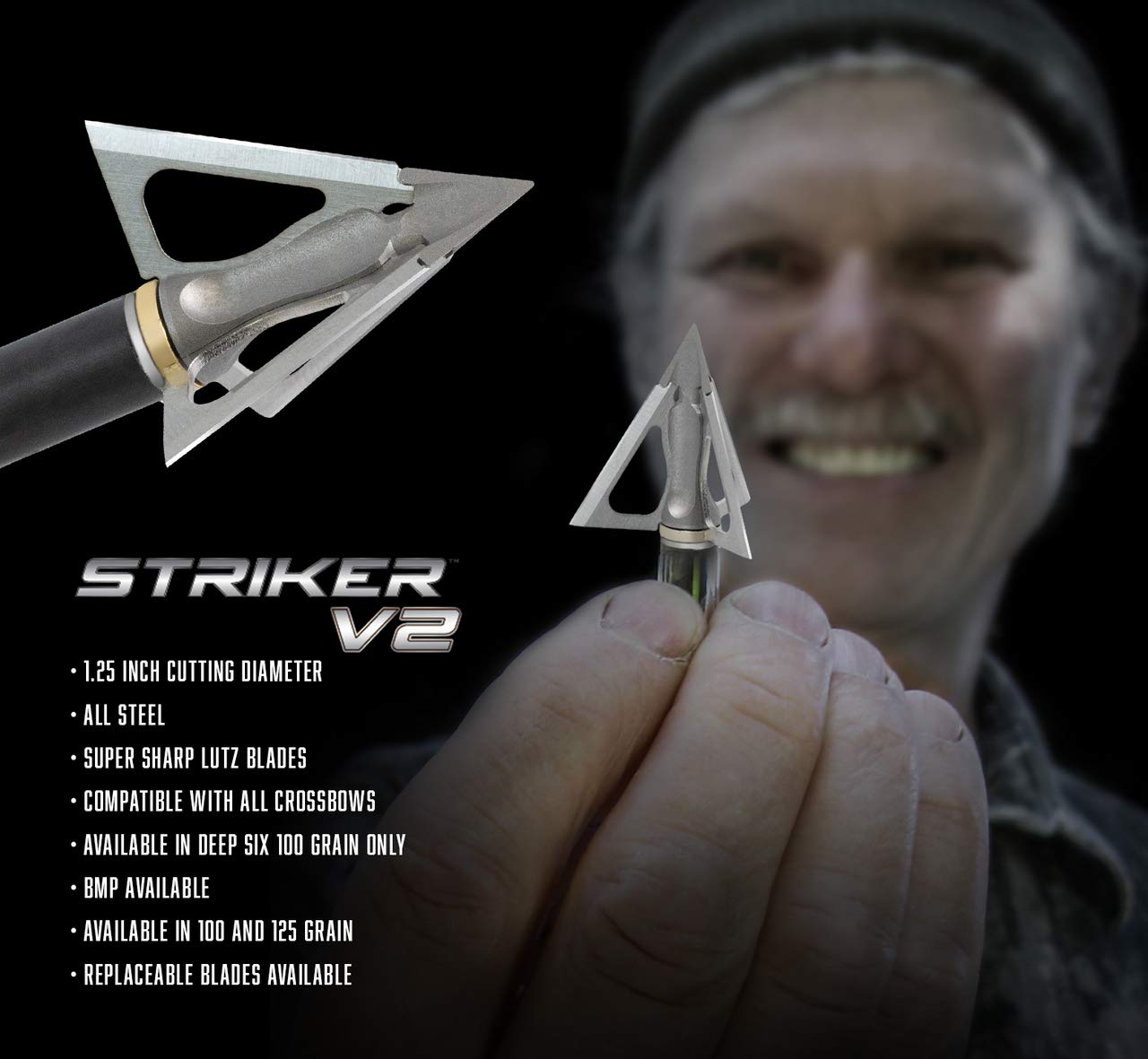 G5 Striker V2 Fixed 3-Blade Broadhead - Archery Hunting Steel Ferrule 125 Grain 1.25" Cutting Diameter Broadhead - Standard Version