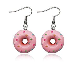 RUIZHEN Colorful Cartoon Best Friend Sweet Donut Dangle Earrings (pink)