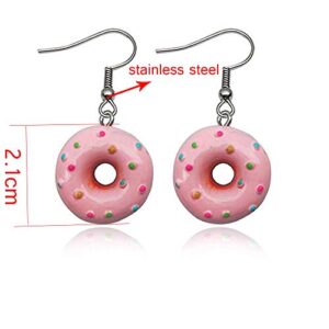 RUIZHEN Colorful Cartoon Best Friend Sweet Donut Dangle Earrings (pink)