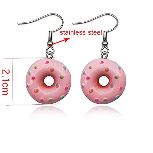 RUIZHEN Colorful Cartoon Best Friend Sweet Donut Dangle Earrings (pink)