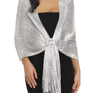 Rheane Shawl Shawls and Wraps for Evening Dresses Shawl Wraps for Women Sliver Dress Evening Gowns for Women Formal Women's Scarves & Wraps Silver Shawl for Formal Dress (Silver with Silver Glitter)