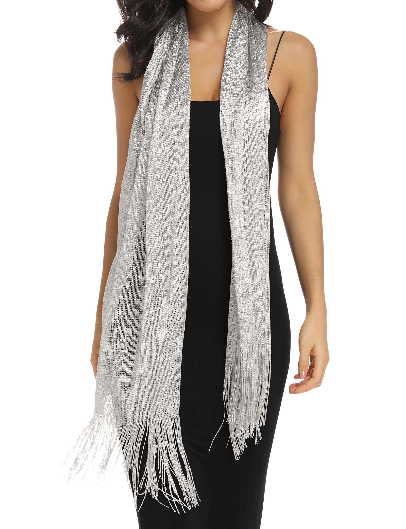 Rheane Shawl Shawls and Wraps for Evening Dresses Shawl Wraps for Women Sliver Dress Evening Gowns for Women Formal Women's Scarves & Wraps Silver Shawl for Formal Dress (Silver with Silver Glitter)