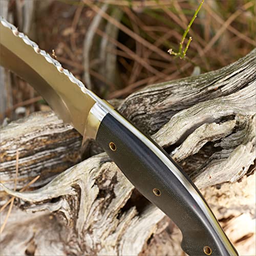 BIGCAT ROAR Handmade D2 Steel Kukri Machete Knife - Bushcraft Fixed Blade Hunting Knife with Sheath and Micarta Handle - 15″ EDC Cutting Knife - Black Horse