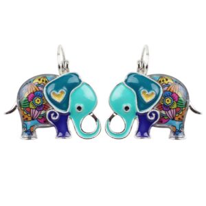 newei cute zinc alloy enamel elephant earrings leverback dangle hoop jungle animals jewelry for women gifts charms (blue)