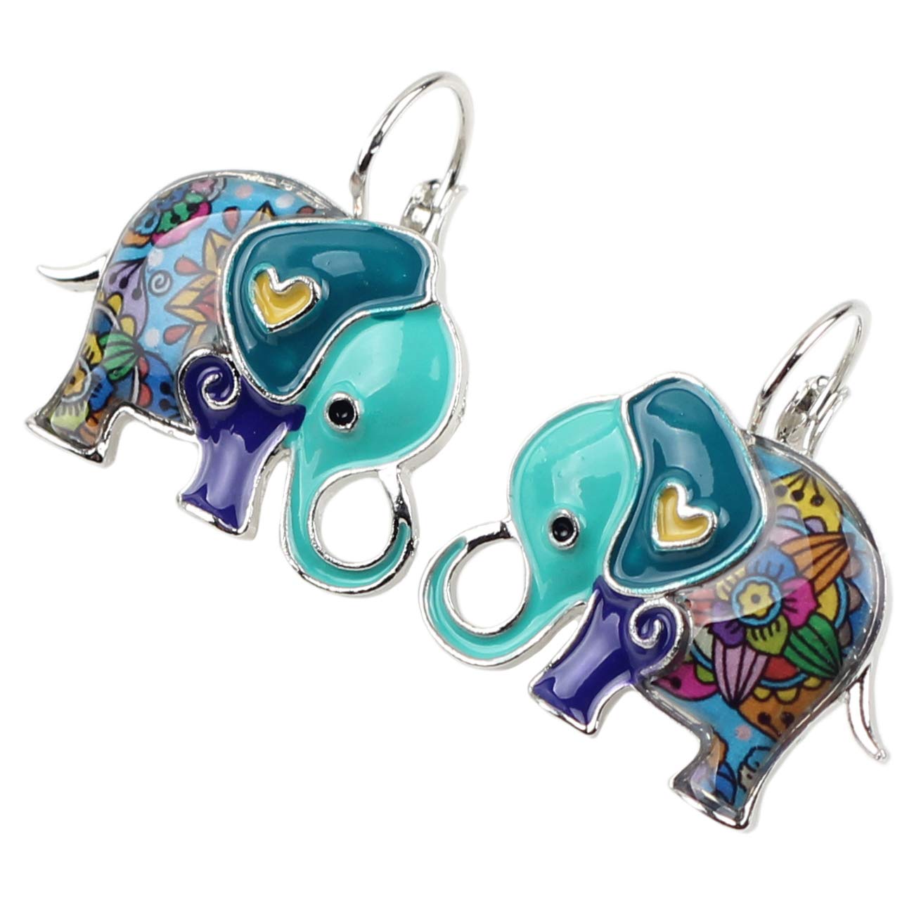 NEWEI Cute Zinc Alloy Enamel Elephant Earrings Leverback Dangle Hoop Jungle Animals Jewelry for Women Gifts Charms (Blue)