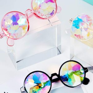 Frienda 3 Pairs Kaleidoscope Rave Glasses Festivals Goggle Rainbow Sunglass Kaleidoscope Sunglass Prism Refraction Glasses(Black, Clear, Pink)