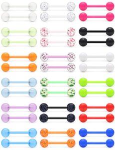 ftovosyo 14g 16mm glow in dark flexible acrylic straight tongue nipple ring retainer body piercing jewelry for women men 36pcs mix color bioflex plastic acrylic nipplering