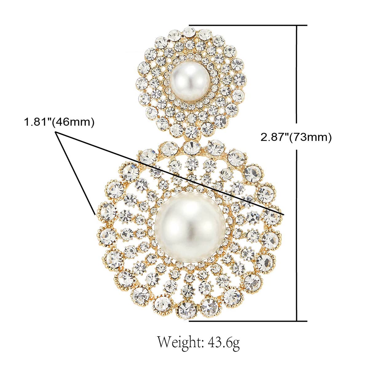 Wedding Rhinestone Synthetic Pearl Cluster Large Circle Flowers Long Drop Statement Earrings Elegant