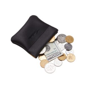 Travelambo Leather Squeeze Coin Purse Pouch Change Holder For Men & Women (01 Vintage Black)