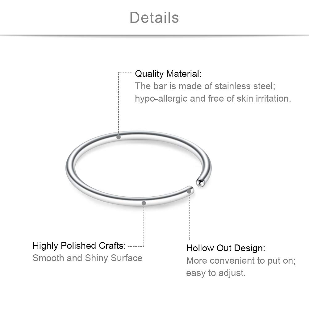 SCERRING 20G Stainless Steel Fake Nose Septum Hoop Rings Lip Helix Cartilage Tragus Ear Eyebrow Ring Piercing Jewelry 6mm 8mm 10mm 12mm 14mm 30PCS Silver