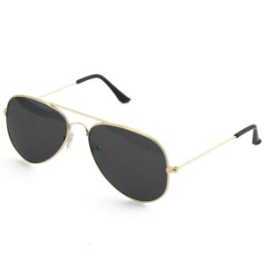 skeleteen black gold aviator sunglasses - military style dark sun glasses with gold metal frame and uv 400 protection