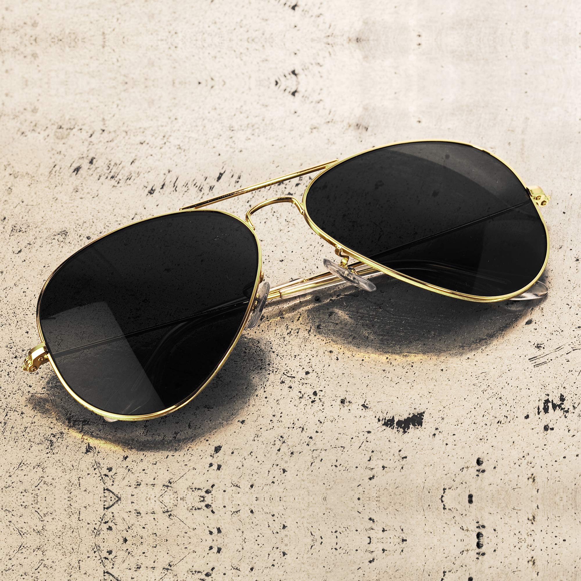 Skeleteen Black Gold Aviator Sunglasses - Military Style Dark Sun Glasses with Gold Metal Frame and UV 400 Protection