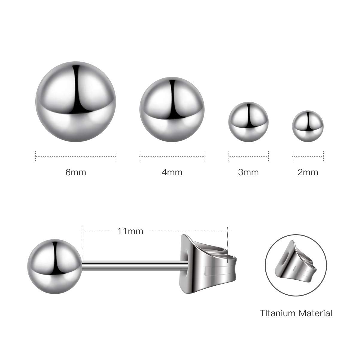 2mm Mini Ball Pure Titanium Stud Earrings Tragus Cartilage Helix Earring Charms, Medical Grade Piercing Earrings Jewelry Hypoallergenic Earrings for Women Men Sensitive Ears