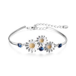 yafeini daisy bracelet 925 sterling silver daisy flower bangle bracelets for women jewelry gifts