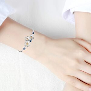 YAFEINI Daisy Bracelet 925 Sterling Silver Daisy Flower Bangle Bracelets for Women Jewelry Gifts