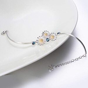 YAFEINI Daisy Bracelet 925 Sterling Silver Daisy Flower Bangle Bracelets for Women Jewelry Gifts