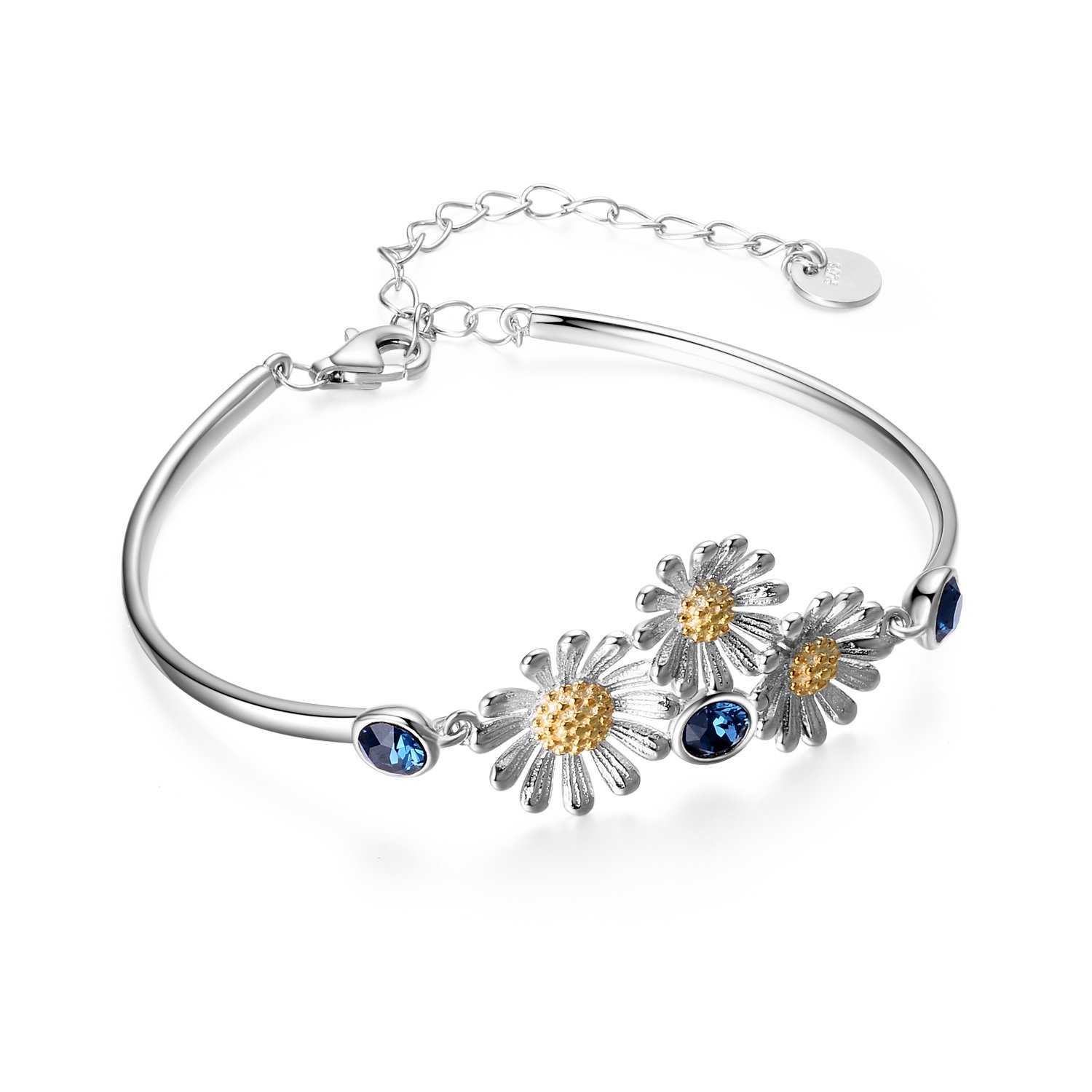 YAFEINI Daisy Bracelet 925 Sterling Silver Daisy Flower Bangle Bracelets for Women Jewelry Gifts