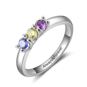 Personalized Mothers Rings with 3 Children Simulated Birthstones Mom Nana Rings Anniversary Rings for Women (3 Stones, 8)