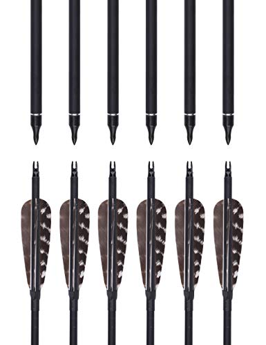 PANDARUS Archery 31-Inch Carbon Hunting Arrows, Turkey Feather Fletching with Replaceable Points, Targeting Practice Arrows Spine 500 for Recurve bow, Longbow, Traditional bow (Black flower)